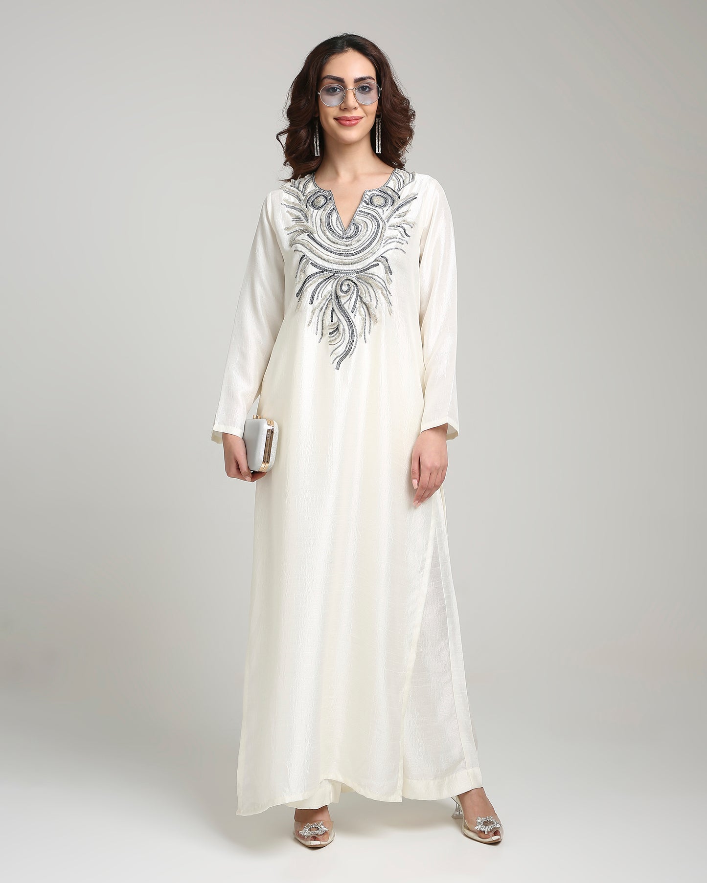 Cream Kaftan Kurta Set