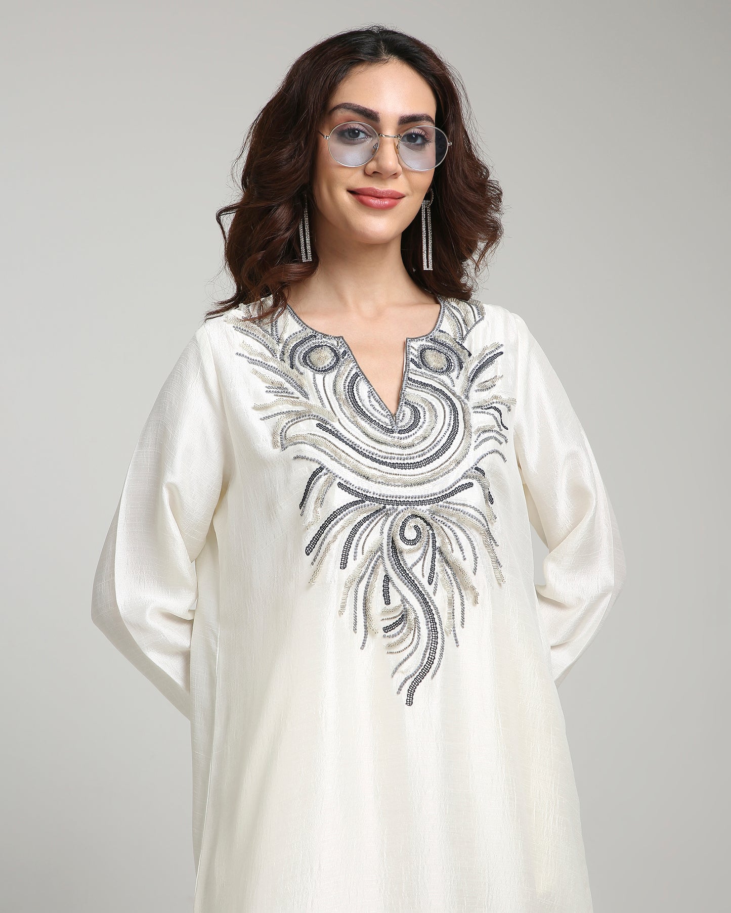 Cream Kaftan Kurta Set